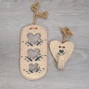 C Berry Stoneware Pottery Wall Hanging Decor Blue Hearts Country Farmhouse